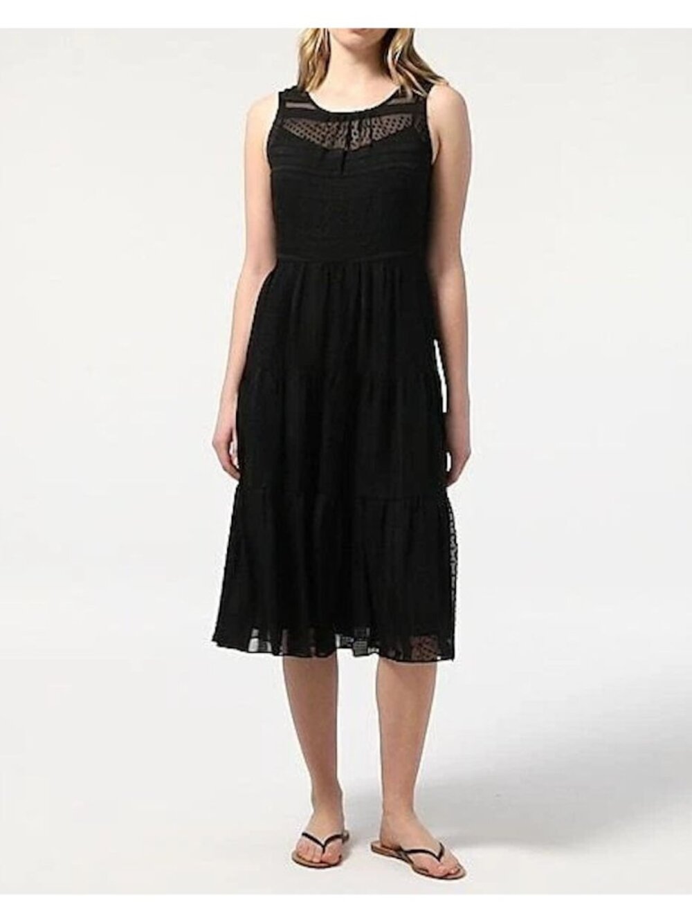 J.Crew Womens Striped Clip Dot Tiered Lined Midi Dress Size Medium Black SP NWT